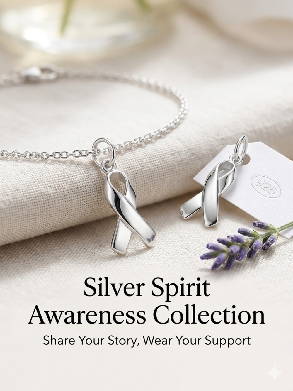 Sterling Silver Awareness Ribbon Charm For Bracelet Or Necklace